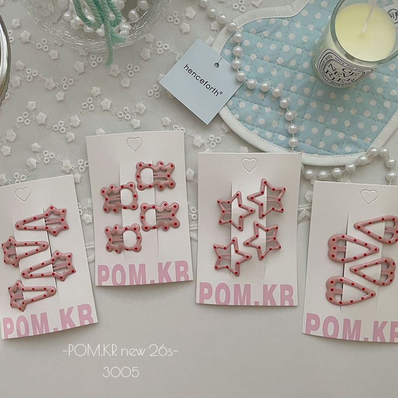 Spring new pink polka dot bb clips for children, sweet lacquered five-pointed star baby bangs clips for girls details Picture