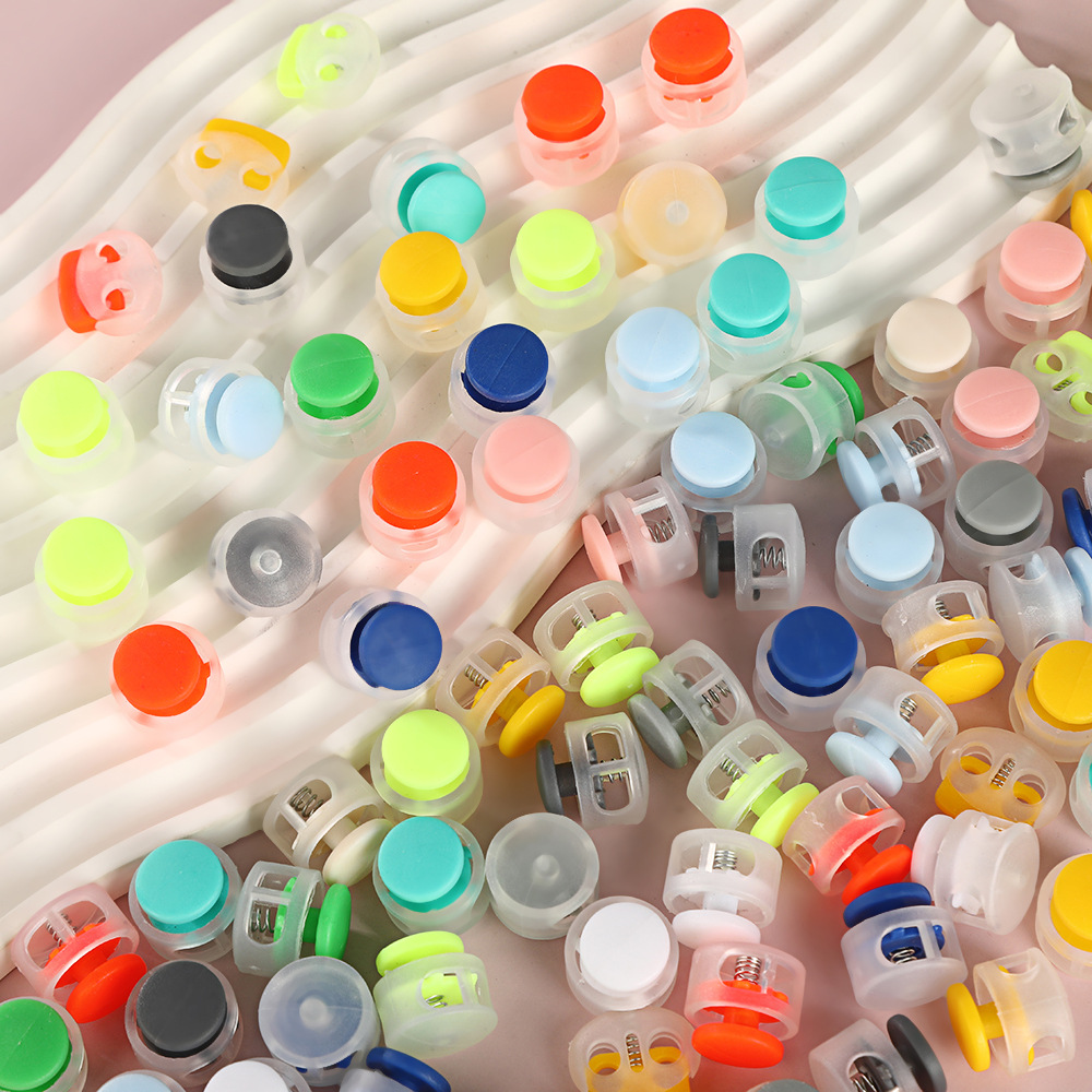 彩色塑料单孔调节纽扣吊钟帽双孔圆形穿绳扣子料弹簧扣调节扣止滑