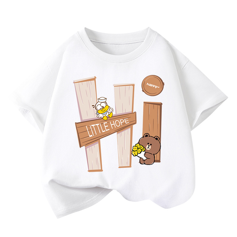 Trendy brand boys' short-sleeved T-shirt, pure cotton summer style 2025 new summer wear, medium and large children's clothing top, children's stylish half-sleeved Item Picture