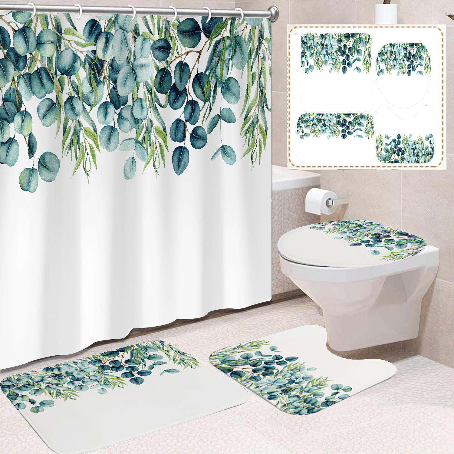 厂家直销免打孔窗帘防水防走光洗手间遮挡帘春季花卉印花防水浴帘产品图