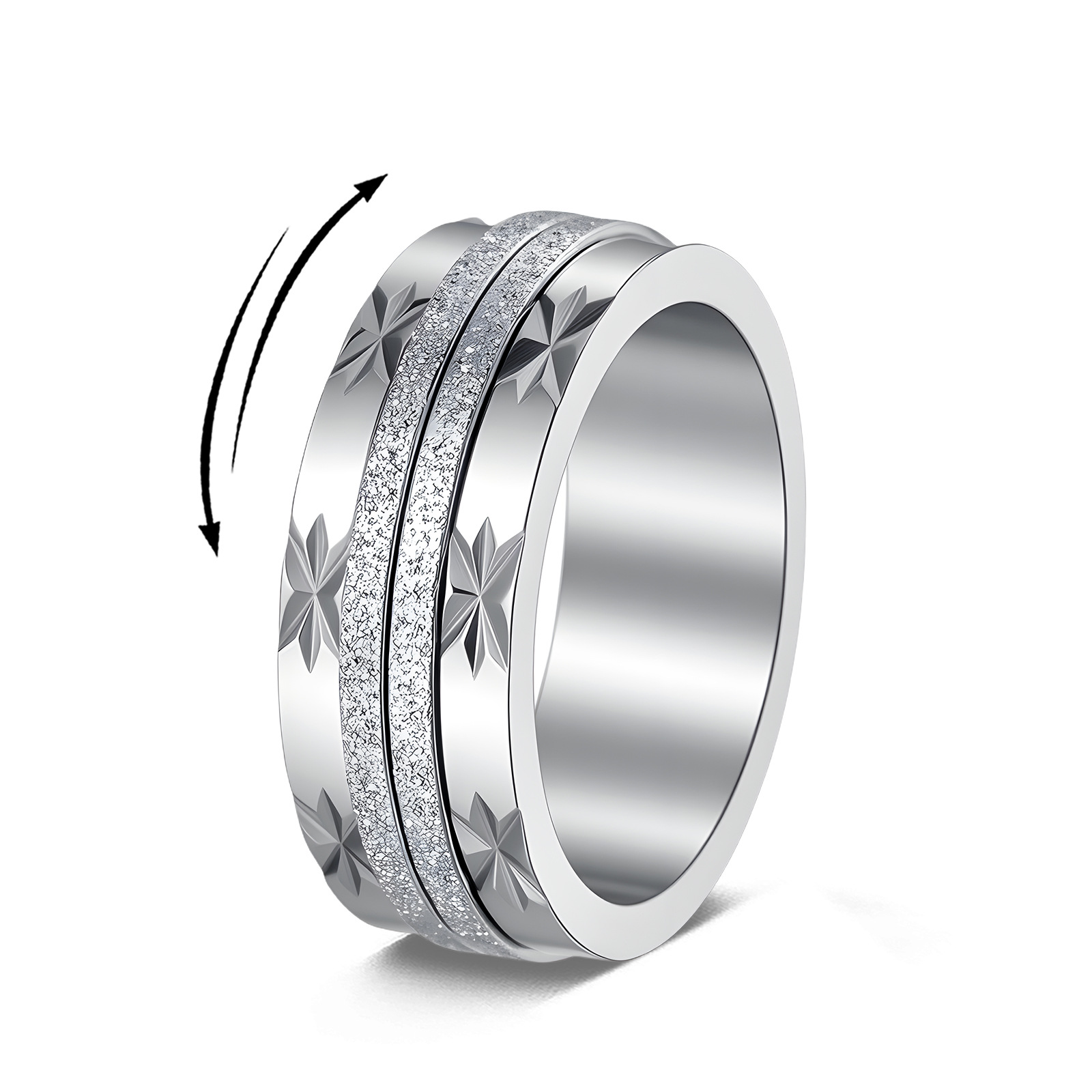 Wholesale of new Amazon European and American 8mm rotatable stress-relieving jewelry, sand-faced titanium steel women's ring and jewelry