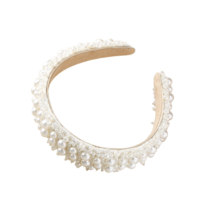 时尚新颖甜美DIY珍珠发箍 日韩风可爱珍珠发箍碎发高颅顶压发头箍白底实物图