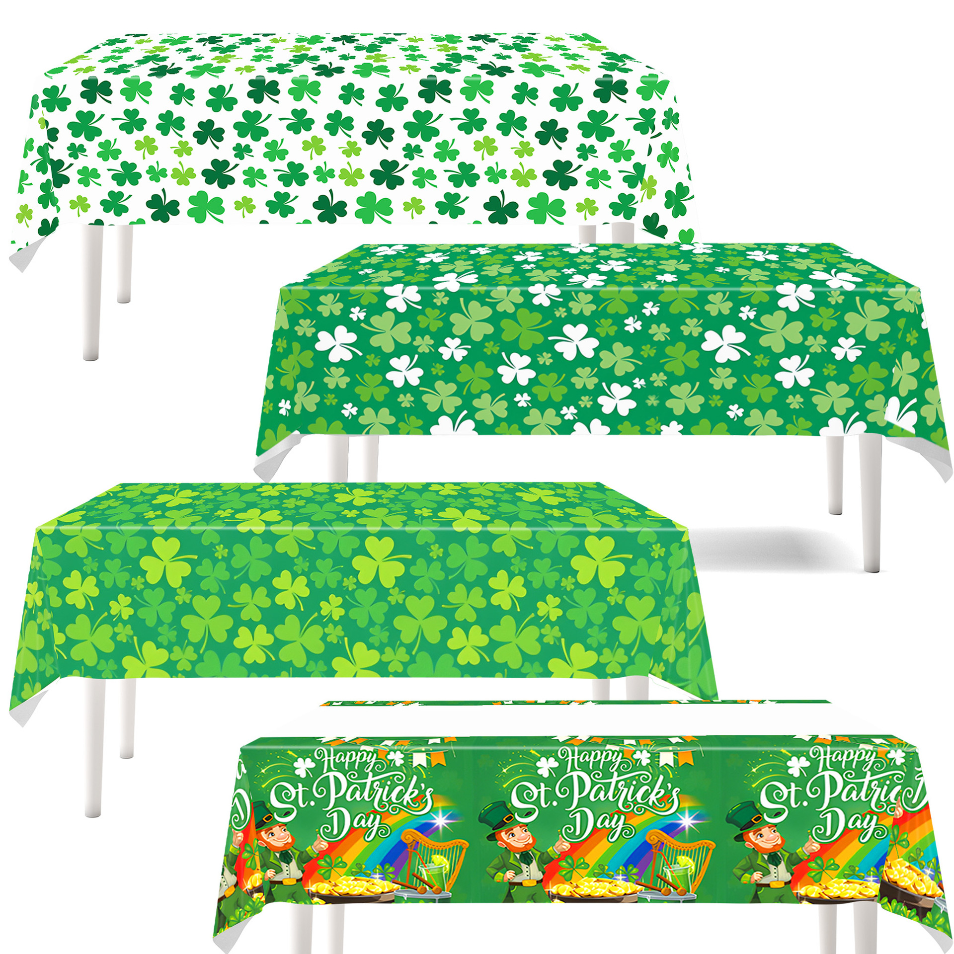 跨境新款圣帕克里节三叶草金币一次性桌布派对场景布置装饰用品