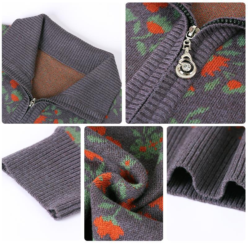 Winter clothes for middle-aged and elderly people: Women, sweaters, coats, mothers, wool cardigans, zipper shirts, grandmothers, and wives details Picture