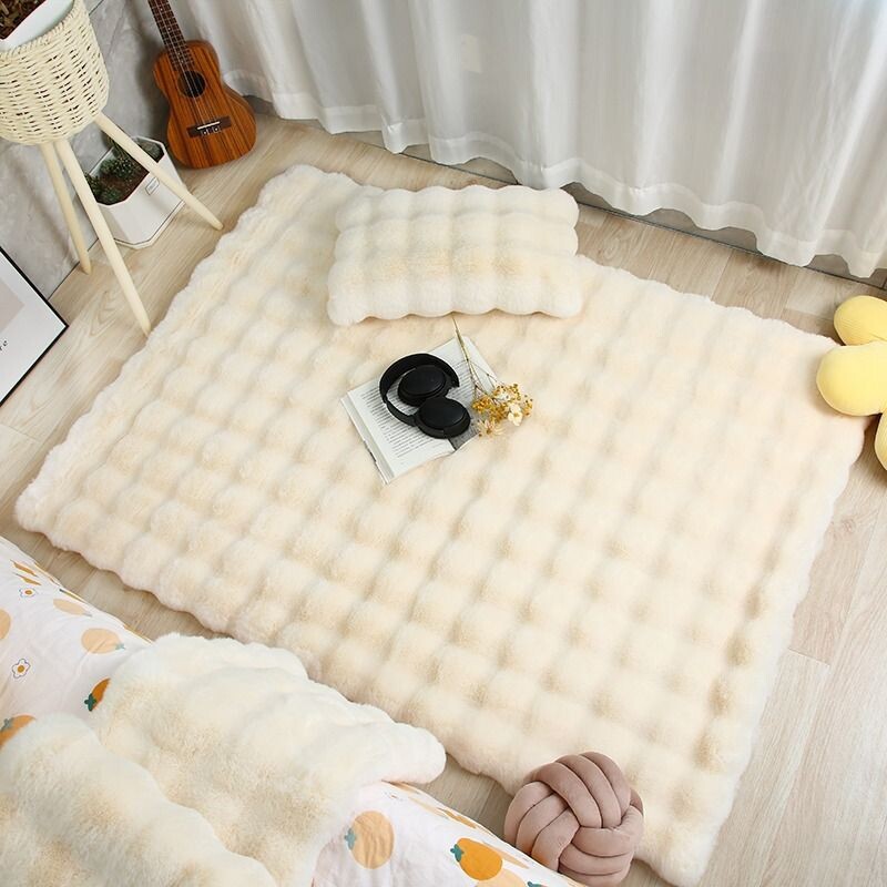In-stock rabbit hair bubble fleece thickened carpet for living room, Nordic bay window, Instagram popular large area of faux rabbit fleece beside the bed