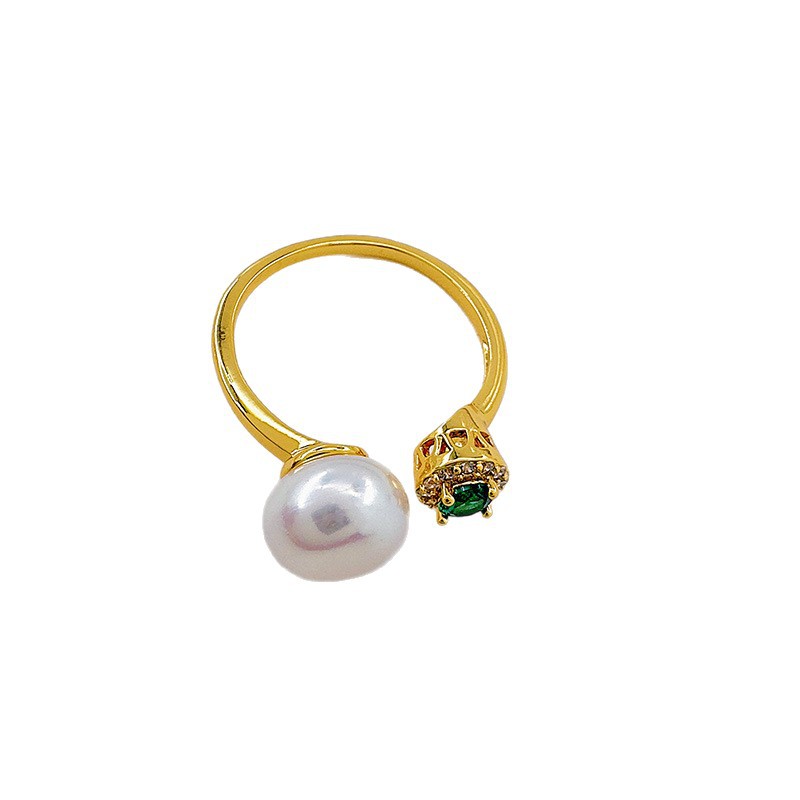 Celeste celeste nuevo anillo de perlas simple mujer luz de lujo anillo de apertura micro circonitas anillo de dedo tienda de fábrica Item Picture
