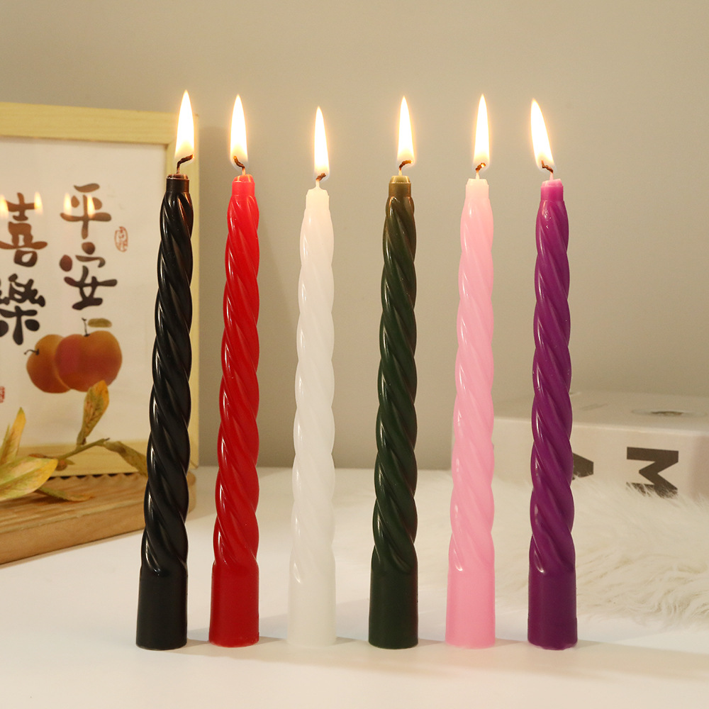 彩色麻花螺纹长杆蜡烛批发家用无烟浪漫婚礼经典螺旋烛台杆蜡跨境产品图