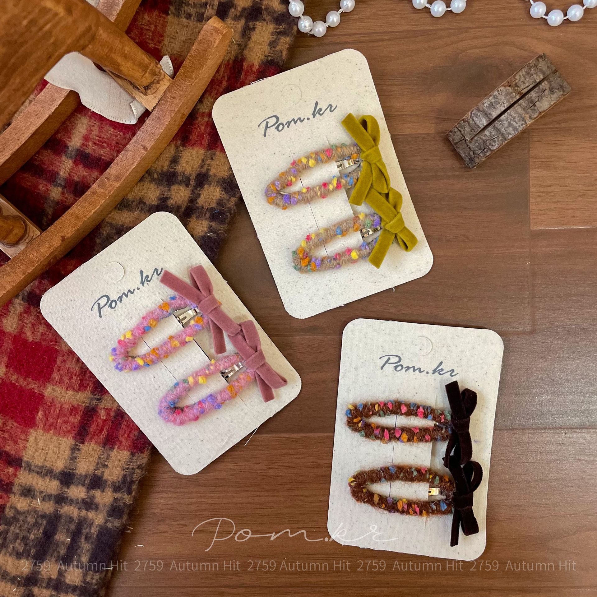 New Korean-style autumn and winter woolen bow hair clips, handcrafted fabric children's side pair bye-bye hair accessories for girls Specification image