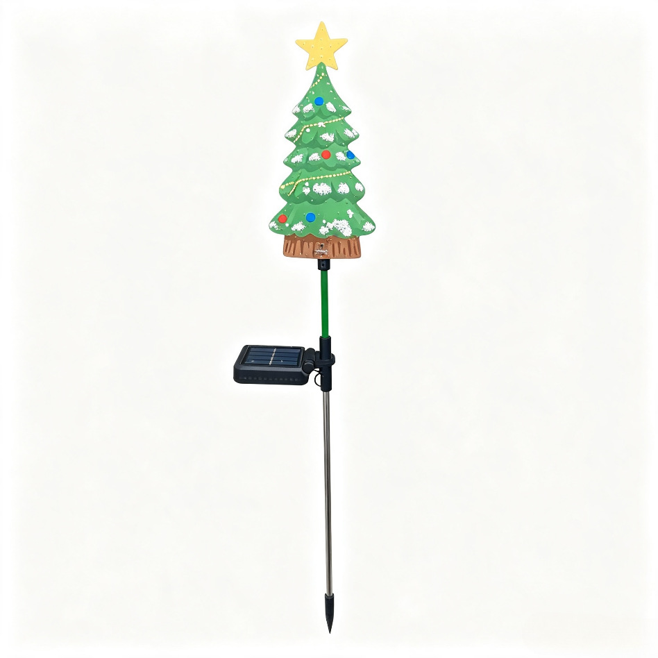 Christmas decorations, solar-powered Christmas ornaments, green Christmas tree shaped solar lighting fixtures, floodlights, outdoor energy-saving and environmentally friendly portable monitoring street lamps, lighting products Item Picture