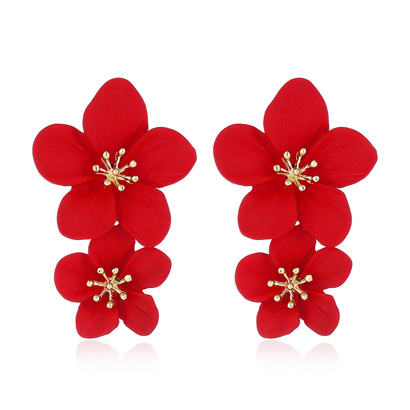 ins Korean fresh and delicate flower earrings, Bohemian-style multi-color double-layered long earrings, European and American earrings Item Picture
