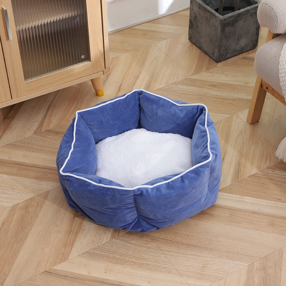 Winter fleece thickened pet sleeping bed, pet thickened Dutch fleece round bed, detachable and washable thickened warm dog bed Specification image