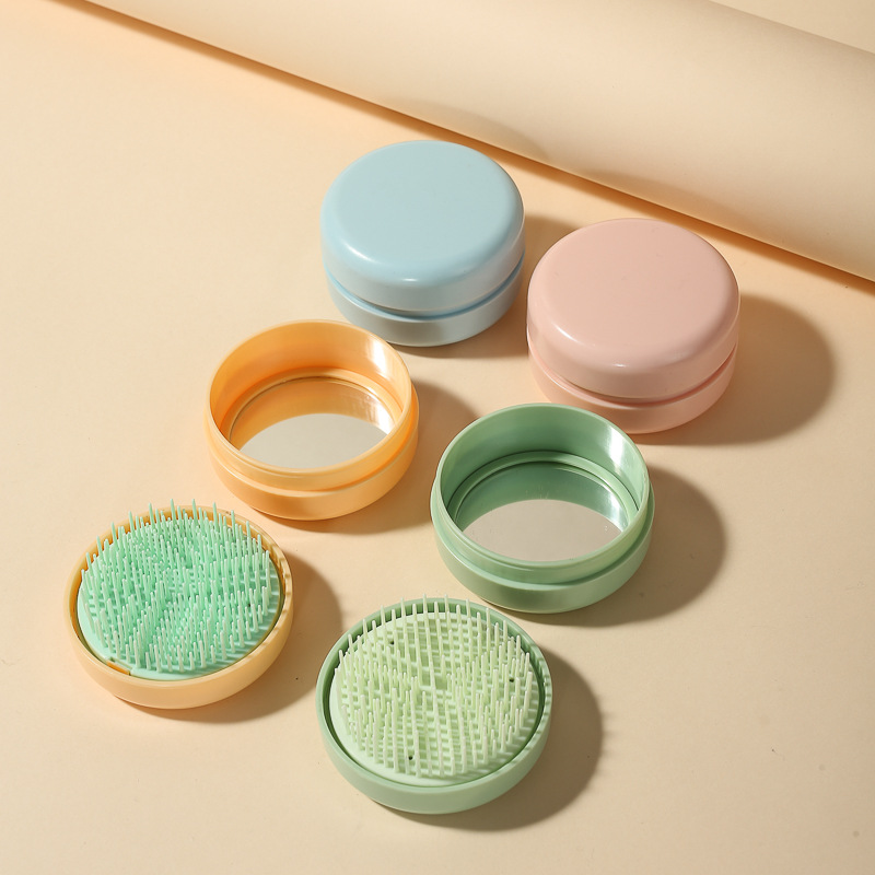 Baihe Massage Comb, round twist-cover dual-purpose mirror comb, Girlish heart portable box Macaron comb, hair care round head