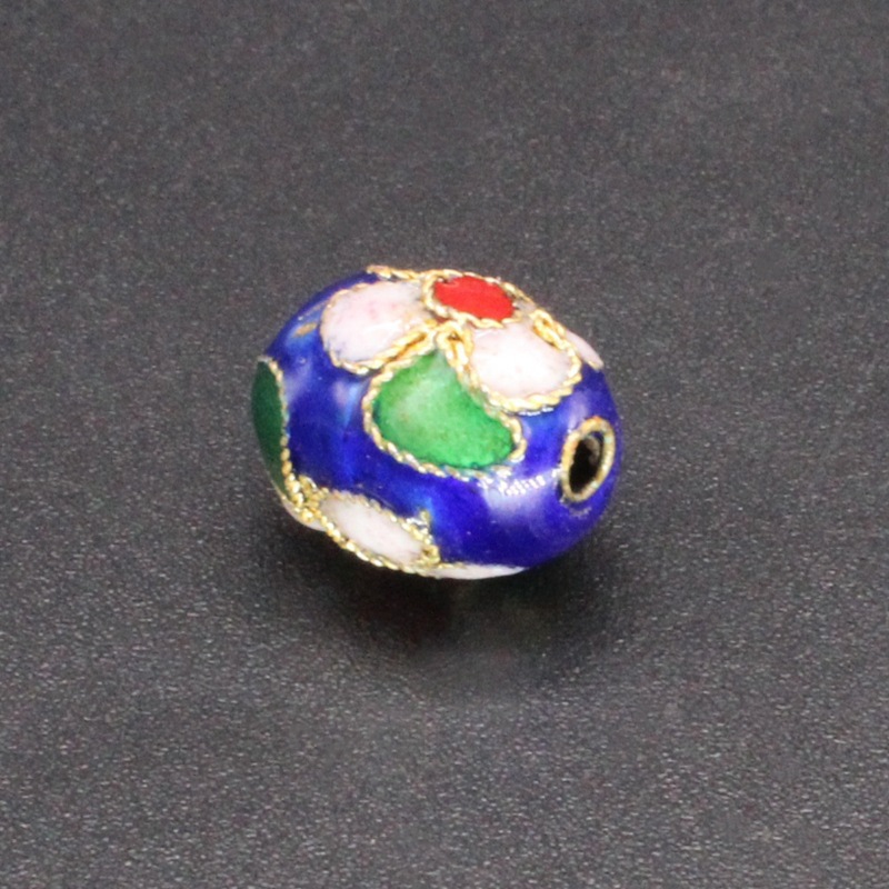 Traditional high-temperature cloisonne enamel flower silver blue DIY jewelry accessories, cloisonne 10*12 egg beads details Picture