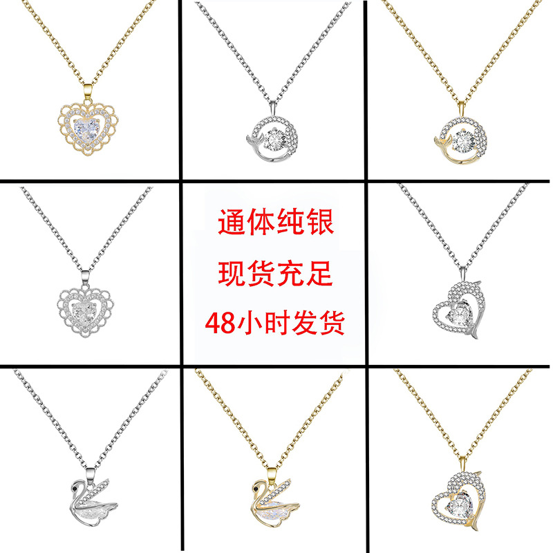 Zhuoheng Zhenxuan s925 Pure Silver Clover Necklace with micro-inlaid zircon, exquisite and compact design, fashionable little dress necklace for women details Picture