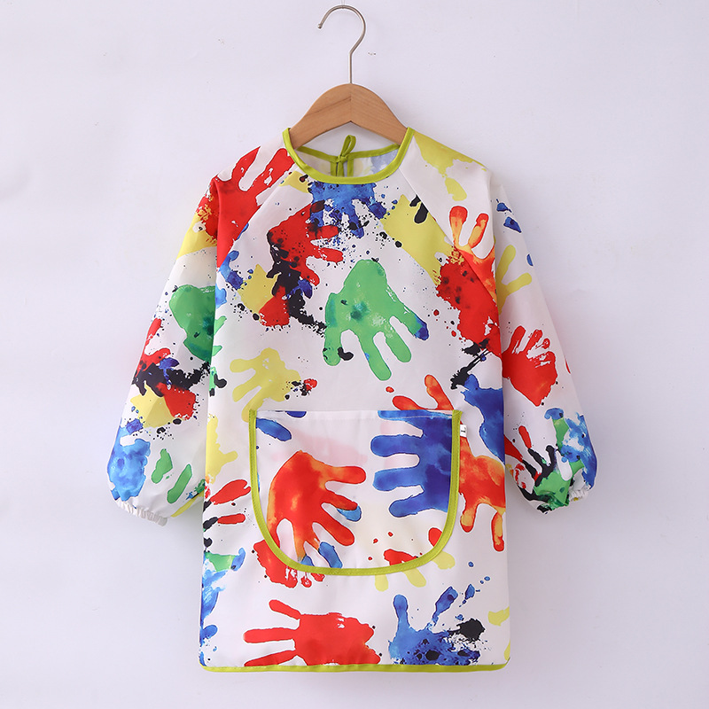 Children's apron, art students' special painting clothes, painted protective clothes, waterproof, large and medium-sized children's calligraphy brush watercolor painting coverings details Picture