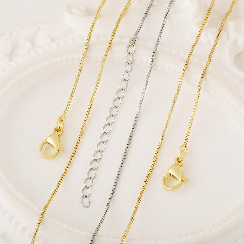 Strong color retention box necklace, copper plated with 18K real gold, copper fine chain pendant, extended DIY semi-finished necklace accessory Application Scenario