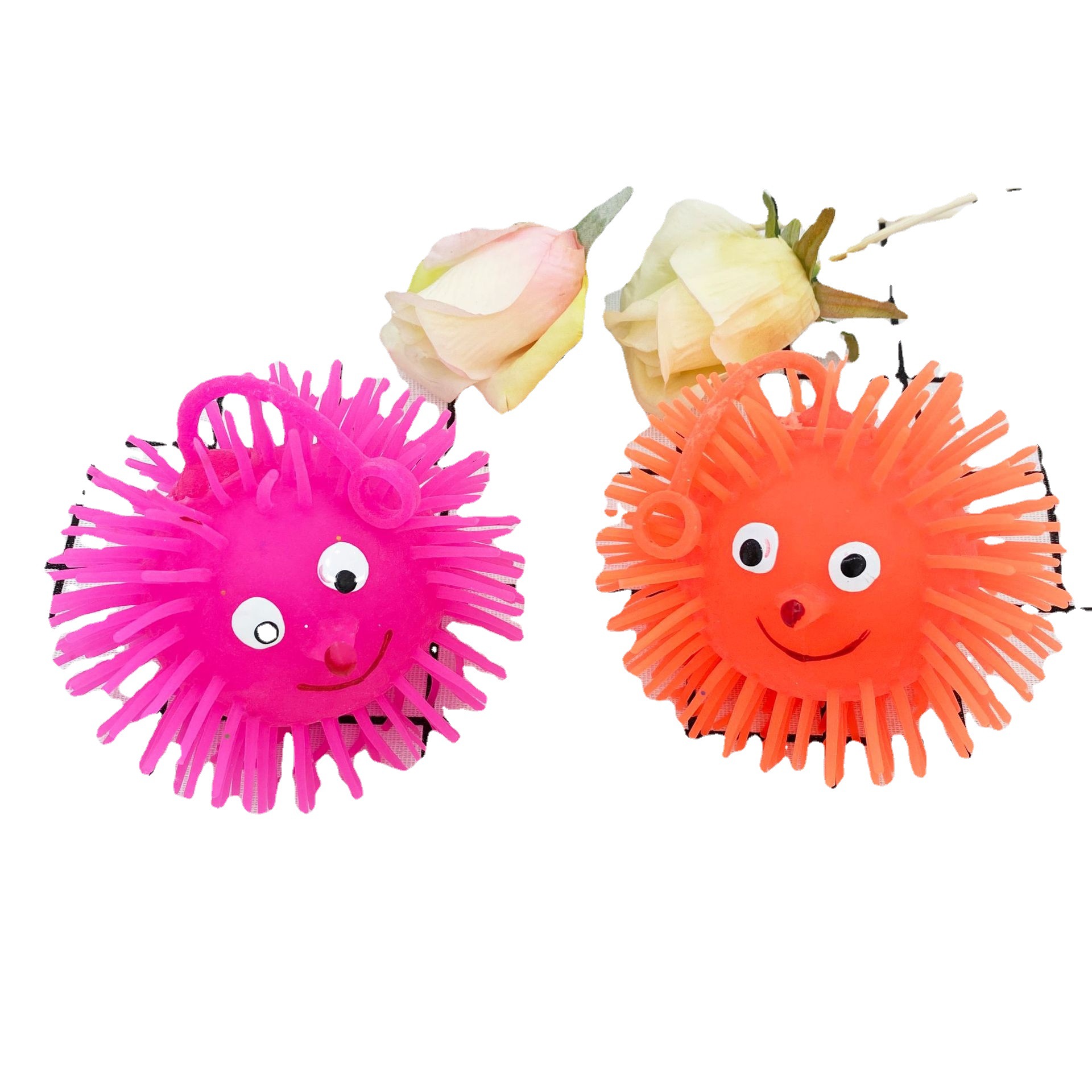 TPR Shining Fur Ball Glowing Hedgehog 60g Smiling Face Fur Ball Factory direct sales Elastic soft rubber release ball Item Picture