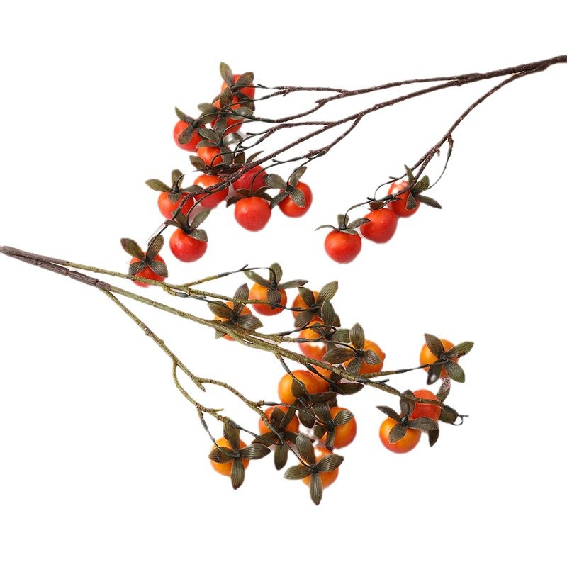Wholesale of artificial multi-headed persimmon flowers, New Year's flowers, flower arrangement materials, home and living room decoration, red persimmon Item Picture