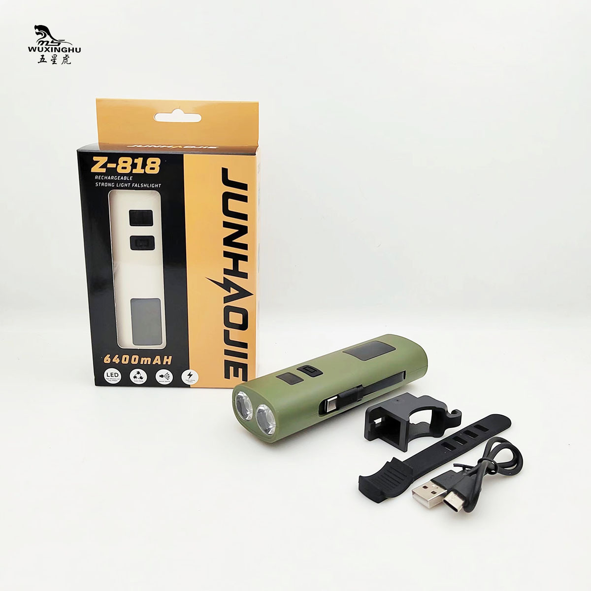 The new multi-functional flashlight power bank comes with side lights, warning lights, digital battery level display, work lights and bicycle lights Specification image