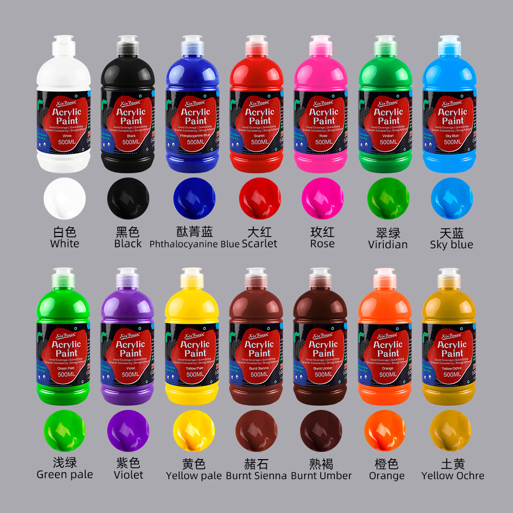 Pintura acrílica cross-border 500ml12 colores botella única dibujo especial para estudiantes de arte pintura de pared waterproof DIY pigmento Application Scenario