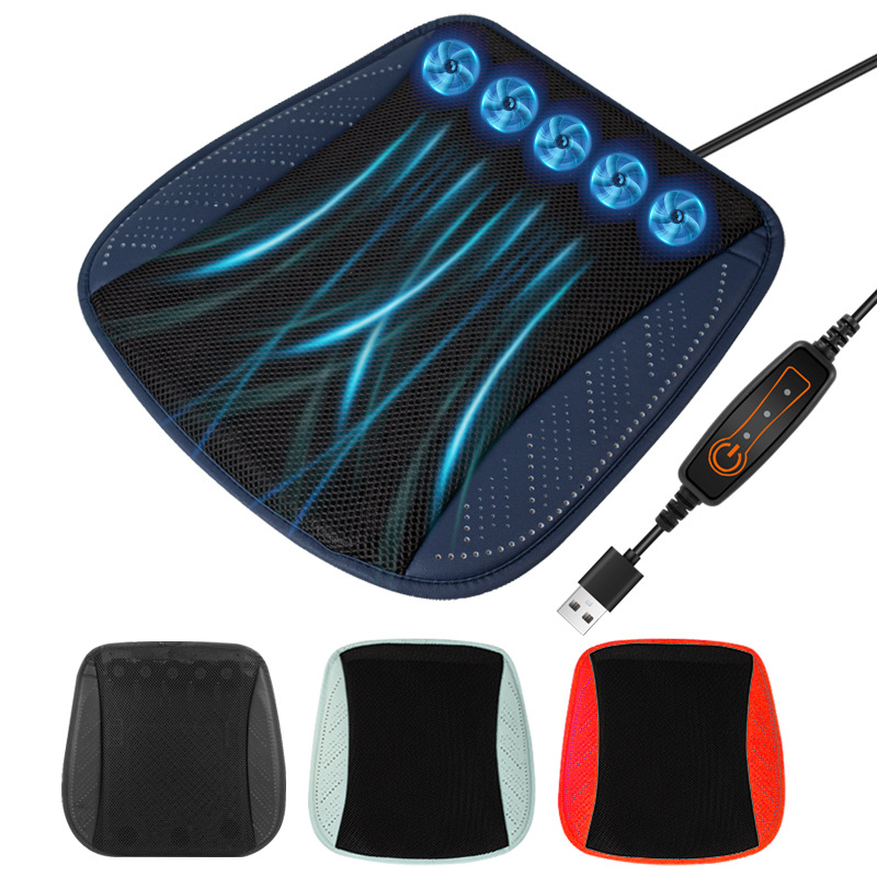 Summer cool and ventilated car seat cushion, breathable and heat-dissipating home USB fan seat cushion, car ice silk cooling pad Item Picture