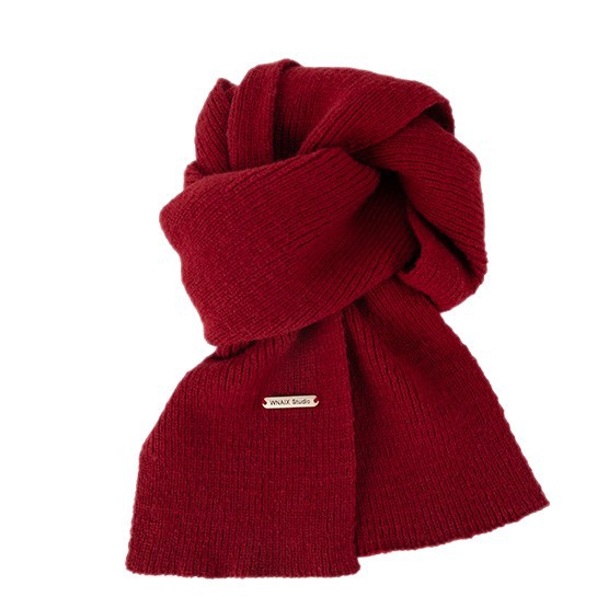 One-piece delivery winter new solid color red scarf, Korean style simple and versatile, long and warm women's scarf, knitted polyester, New Year red street stall wholesale Item Picture