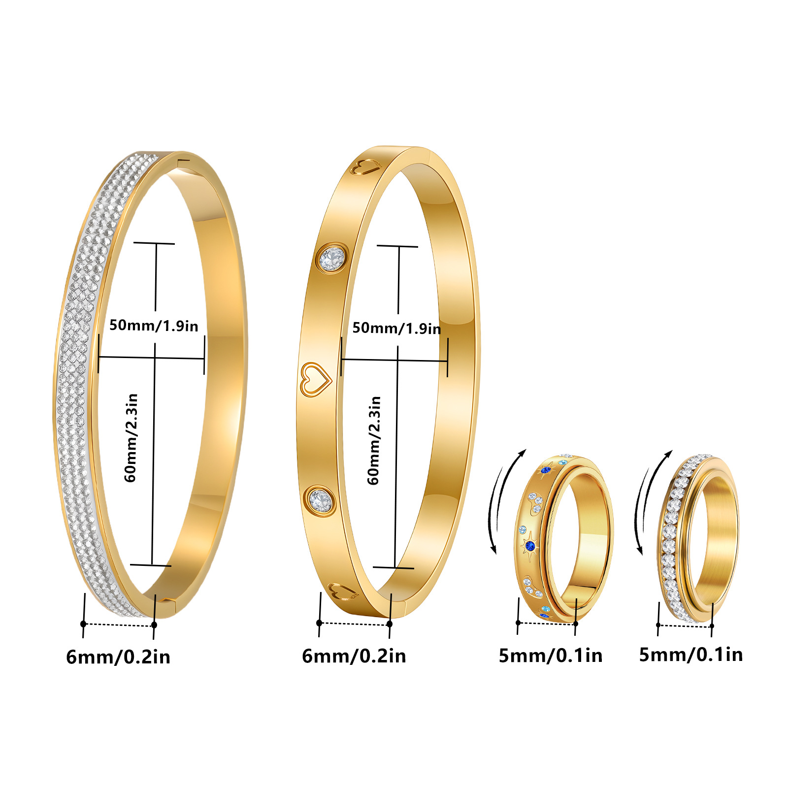 Transfronterizo europeo y americano nuevo estilo de mujer full diamond diseño ligero de lujo atmósfera anillo pulsera personalidad acero inoxidable cuatro piezas set Application Scenario
