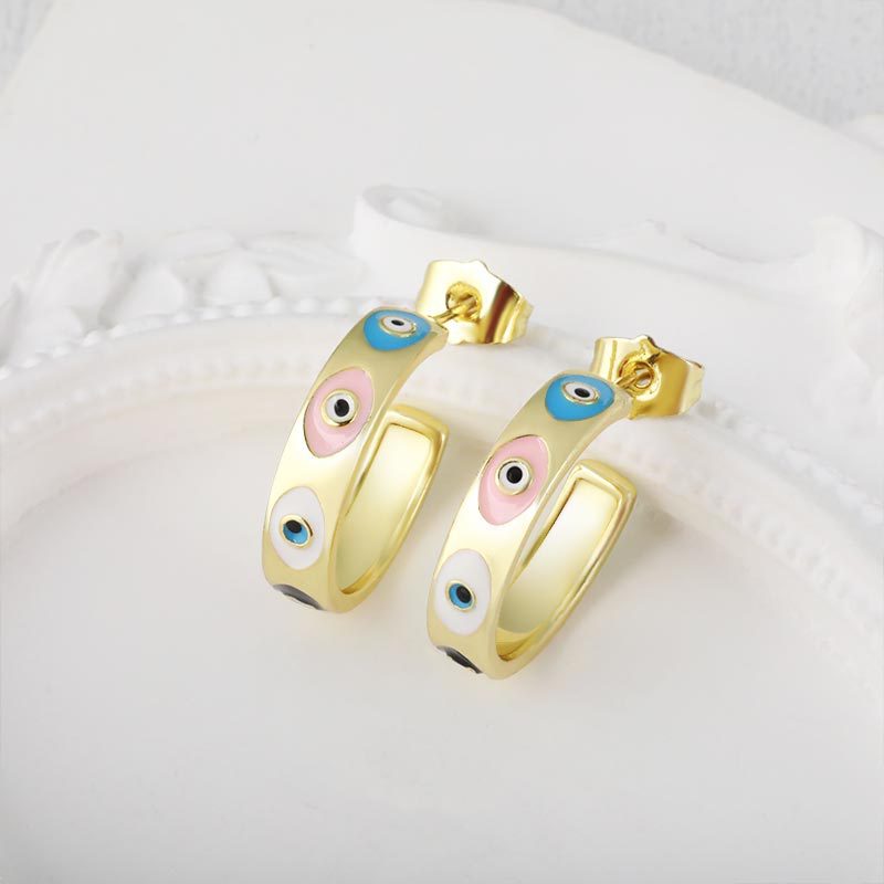 Wholesale of fashionable, colorful eye oil stud earrings from Europe and America, personalized and versatile geometric earrings