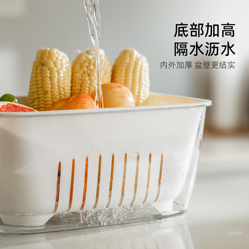 New double-layer transparent large-capacity factory fruit and vegetable draining basket, dust-proof, kitchen, home and living room for washing fruits and vegetables Specification image