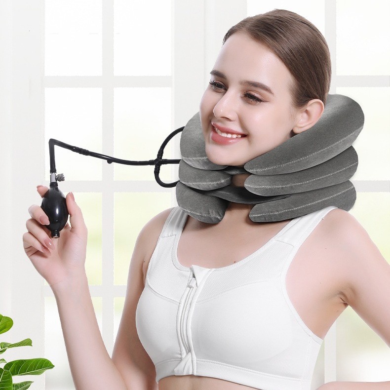 New cross-border portable adult inflatable cervical traction device, home health care multi-color full fleece inflatable neck guard