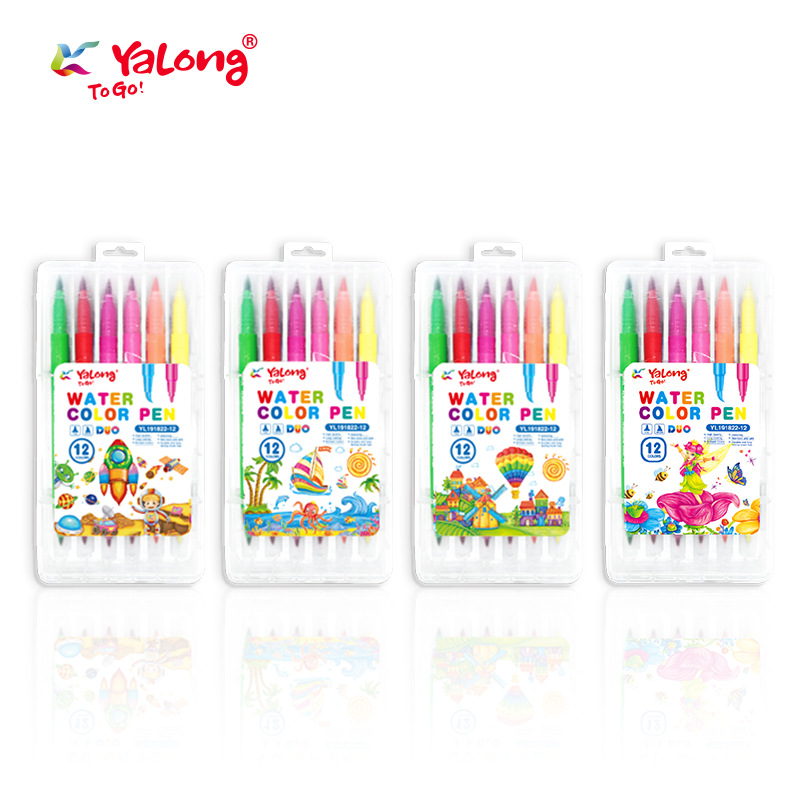 Yalong Cross-border Pen Tip Watercolor Pen 12/18/24 Color Brush Soft Pen Tip Round Rod Children's Painting Pen Art Set Application Scenario
