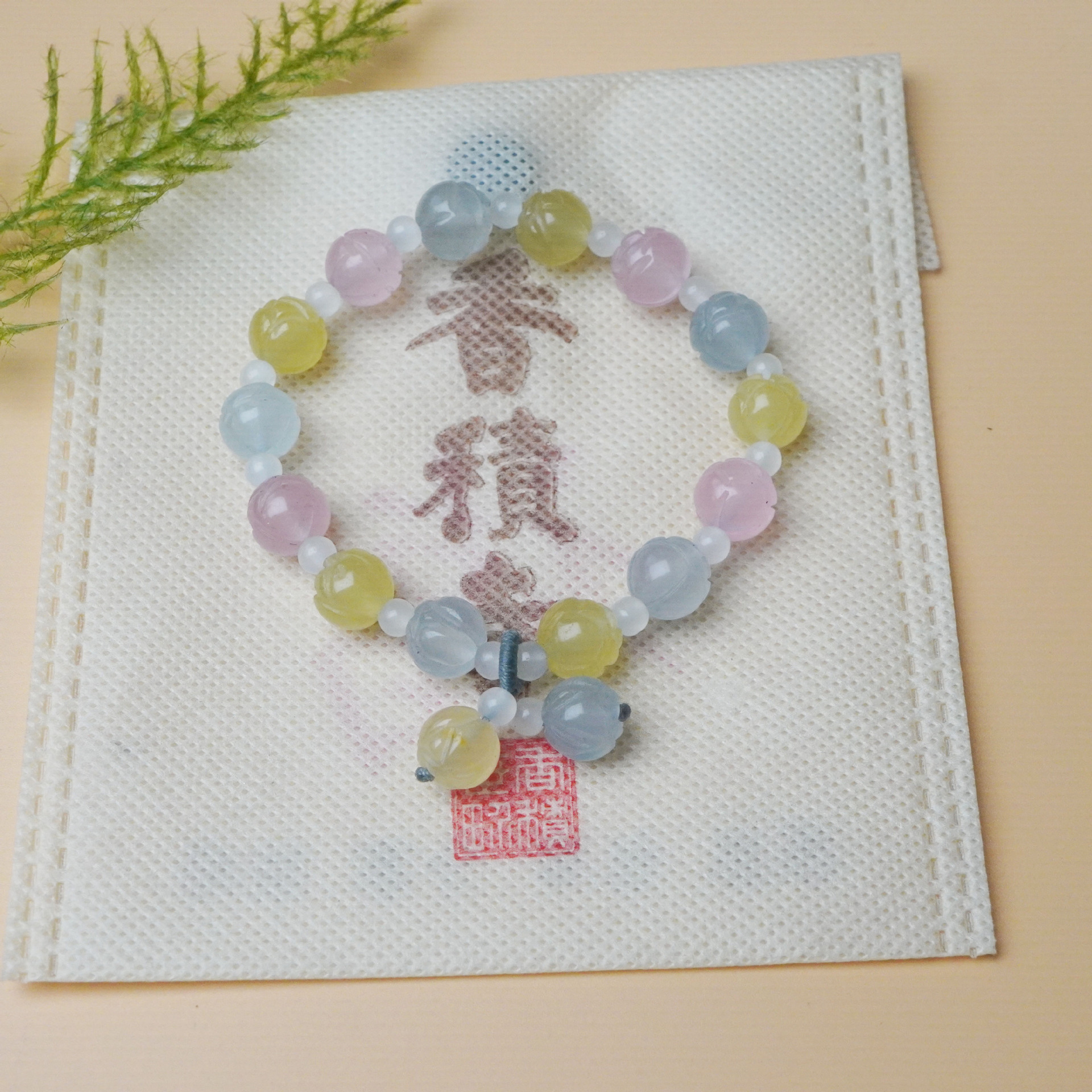 Summer fresh macaron Golden Thread jade rose bracelet, natural Morganite bracelet, sweet rose flower accessory for women details Picture