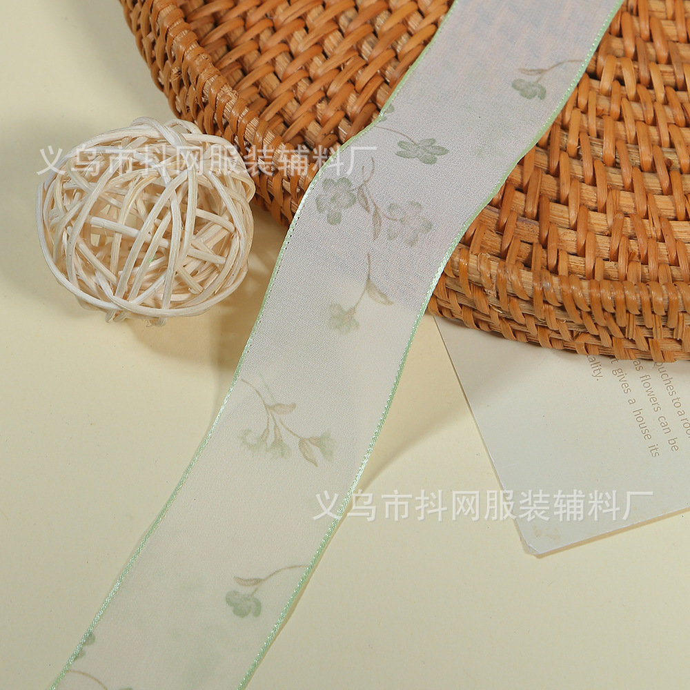 4cm transparent snow gauze ribbon hair accessory DIY bow flower material gift box packaging small floral printed ribbon wholesale Application Scenario