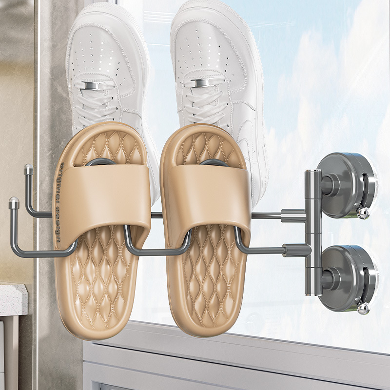 Suction cup shoe drying rack, folding drying rack, foldable balcony wall clothes drying rack, non-drilling storage rack, window sill details Picture