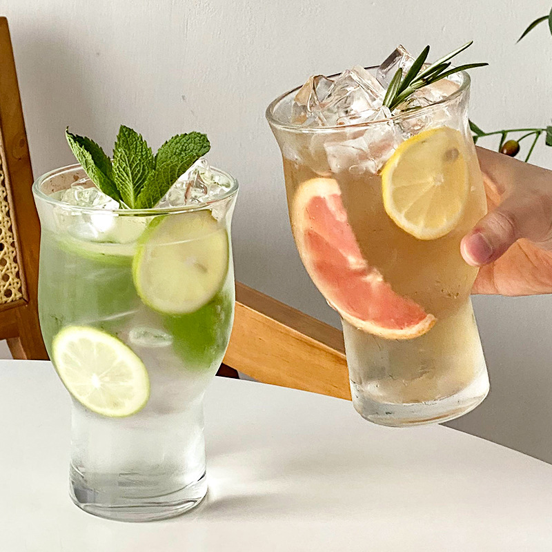 ins popular restaurant wide-mouthed fruit tea cups, extra-large capacity glass cups, milk tea drinks, juice cups, cold drink cups Specification image