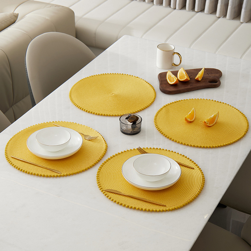 跨境电商爆款球边辫编织PP餐垫隔热垫桌面装饰酒店用简约轻奢桌垫