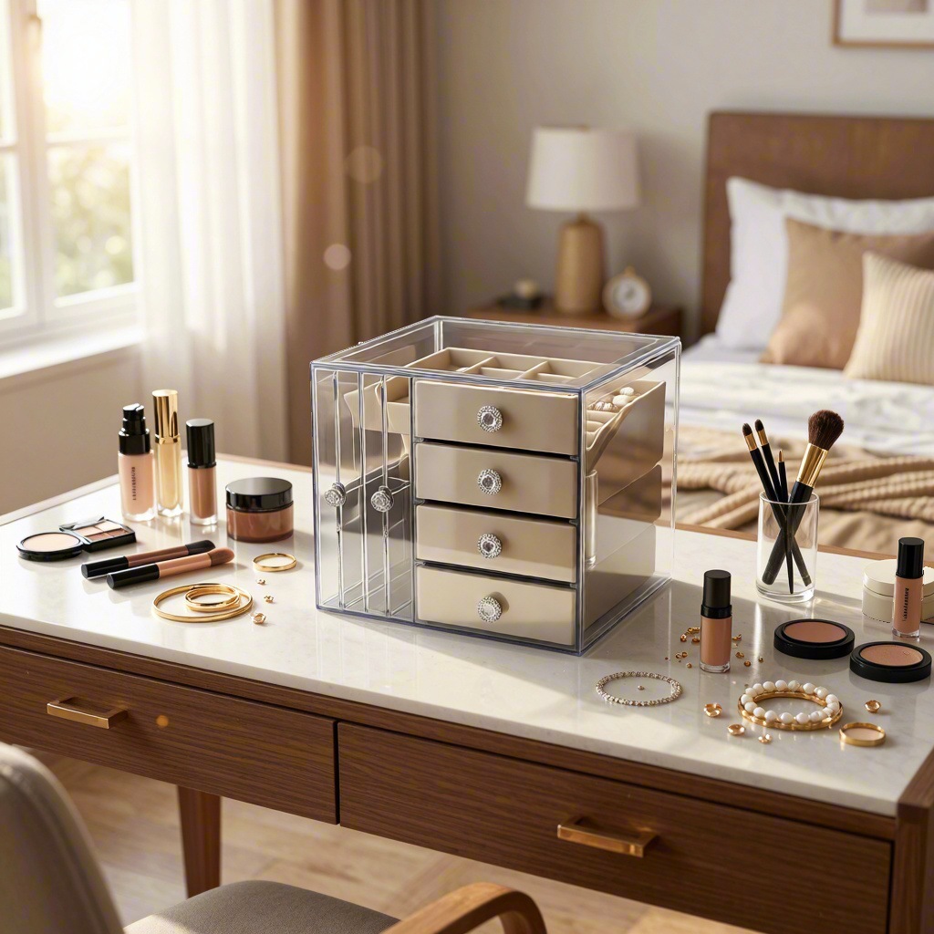 Jewelry storage box, earrings, necklaces, rings, hair accessories, ear clips, high-end and exquisite multi-layer anti-oxidation display rack Specification image