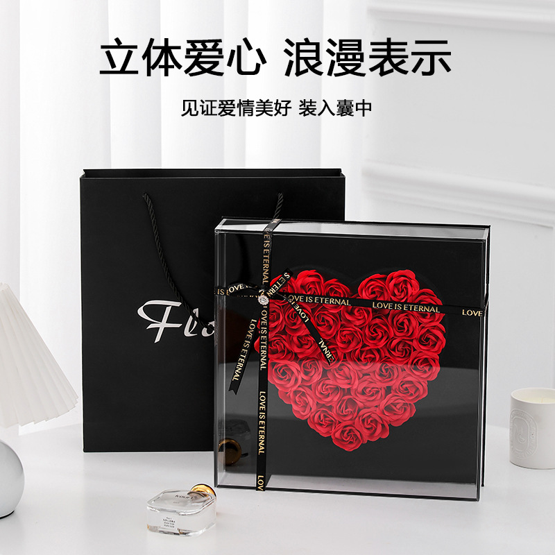 Soap flower acrylic flower box for your girlfriend's birthday gift box, Valentine's Day gift, small chanel-style rose decoration Specification drawing