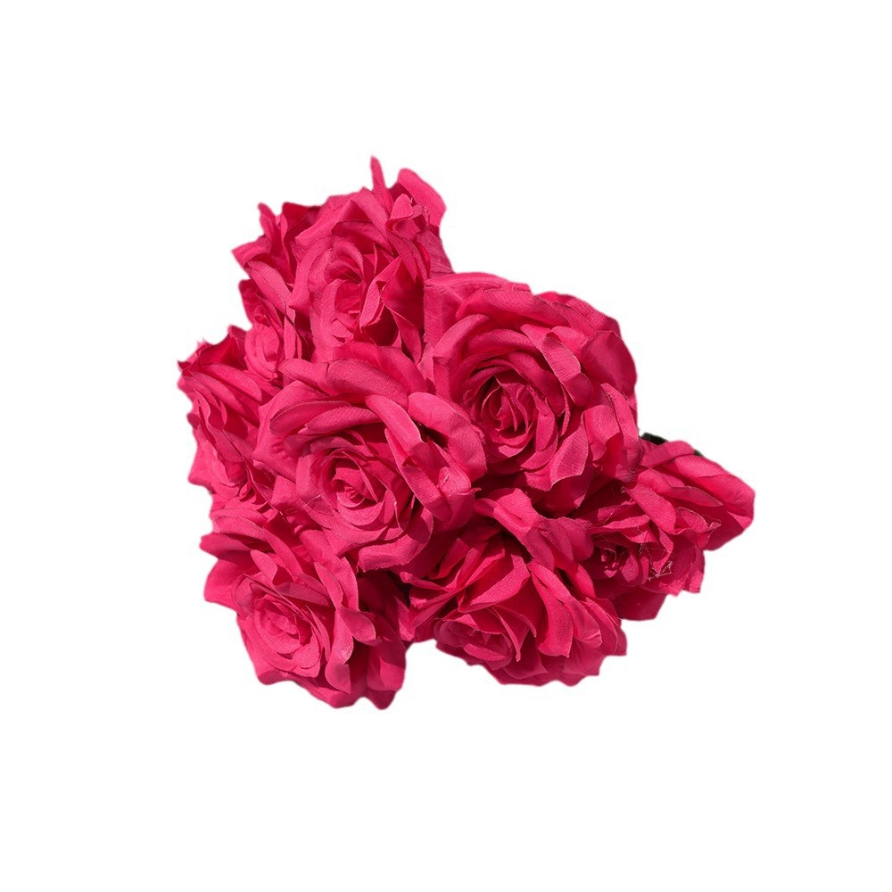 仿真9头钻石玫瑰假花束人造绢花婚庆地排花塑料花高级感婚礼布置白底实物图