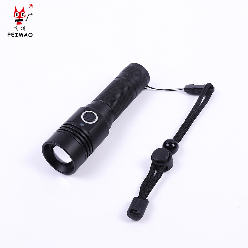 新款小型P50伸缩手强光电筒usb充电尾部强磁铁可手持夜行照明防水