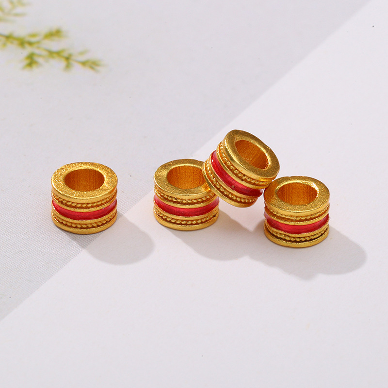 Wholesale of DIY bracelet accessories for copper-plated color-preserving through-hole hollowed-out carved beaded flower balls, "Fu" characters, copper coins, lanterns Specification image