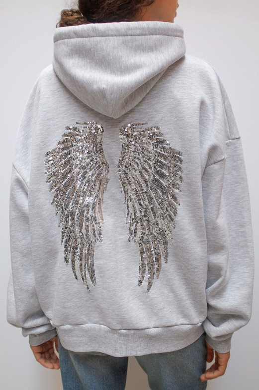 European and American cross-border 2026 Autumn/Winter new women's clothing Amazon Fashion Versatile Solid color wing sequin embroidery casual set Specification drawing
