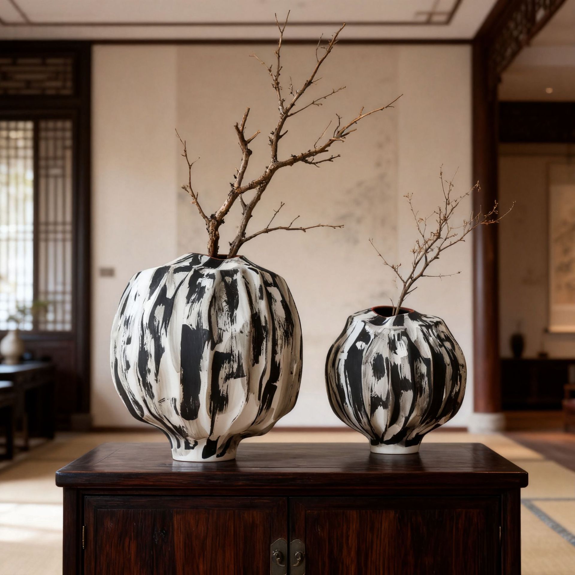 2025年天然陶泥手作侘寂手绘宋氏美学高级感陶瓷中古花瓶花器摆件