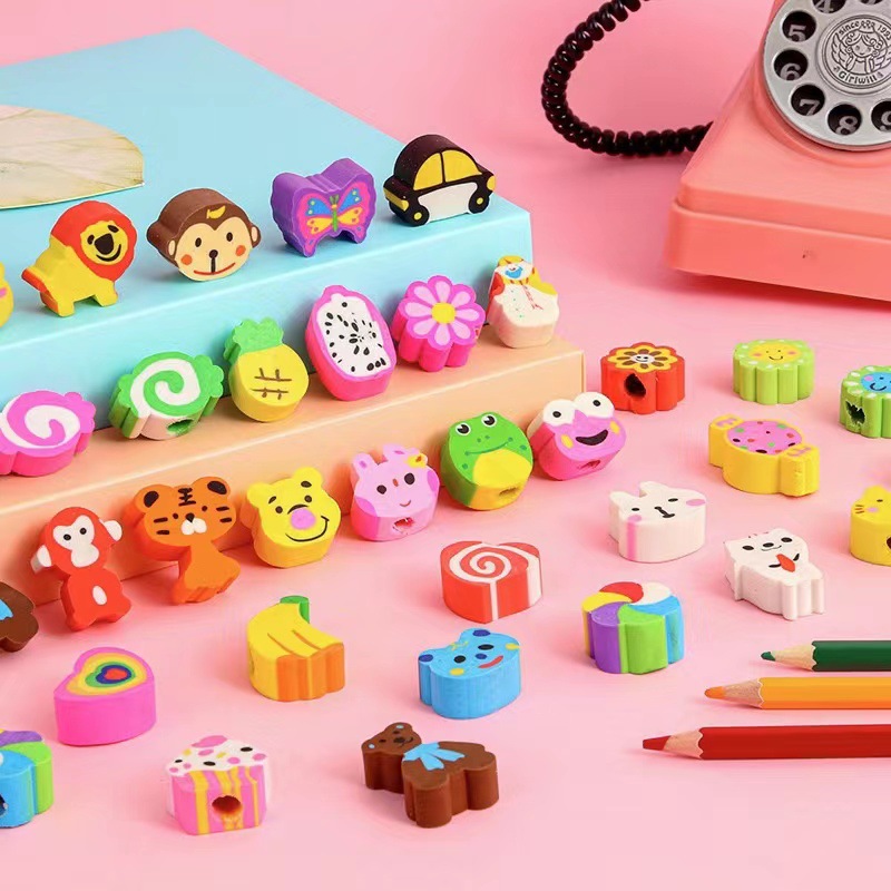 Customized multi-color extruded styles are so cute. Colorful eraser pencils with animal cartoon shapes on them Application Scenario
