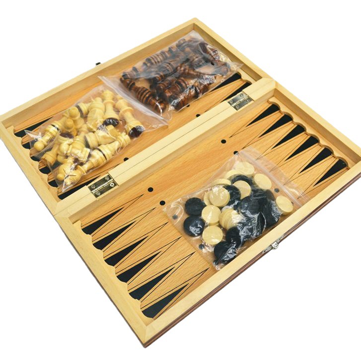 Factory direct sales of high-end wooden magnetic 3-in-1 chess set, wooden folding chess set Item Picture