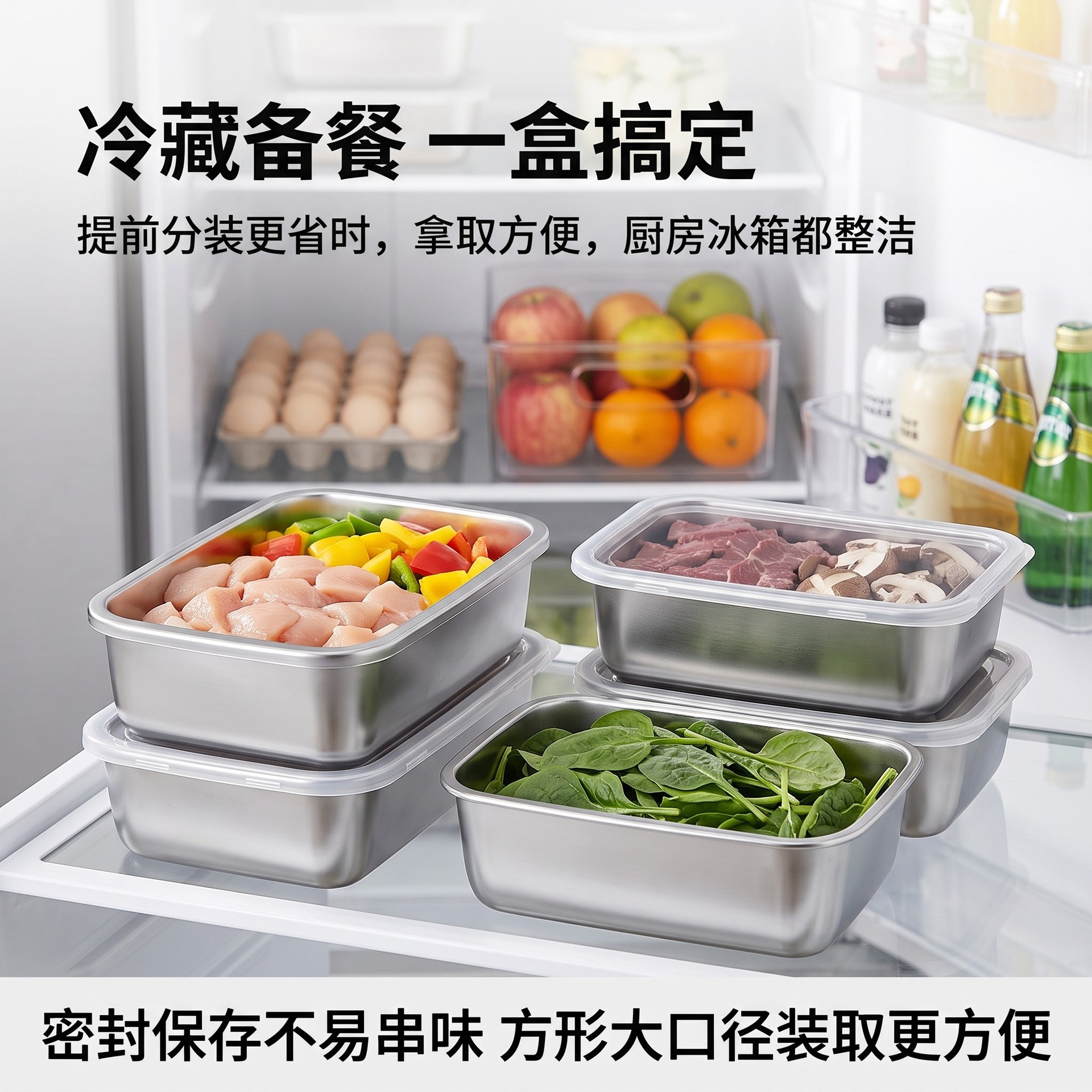 Stainless steel food storage boxes, sealed food boxes with LIDS, refrigerator storage boxes, outdoor street food boxes, bento boxes, lunch boxes details Picture