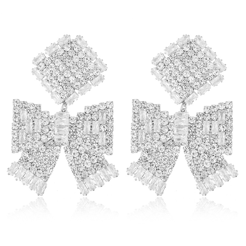 Cross-border fashion bow rhinestone Earrings, women 's European and American personality style zircon earrings, women' s accessories and ornaments Earrings Application Scenario