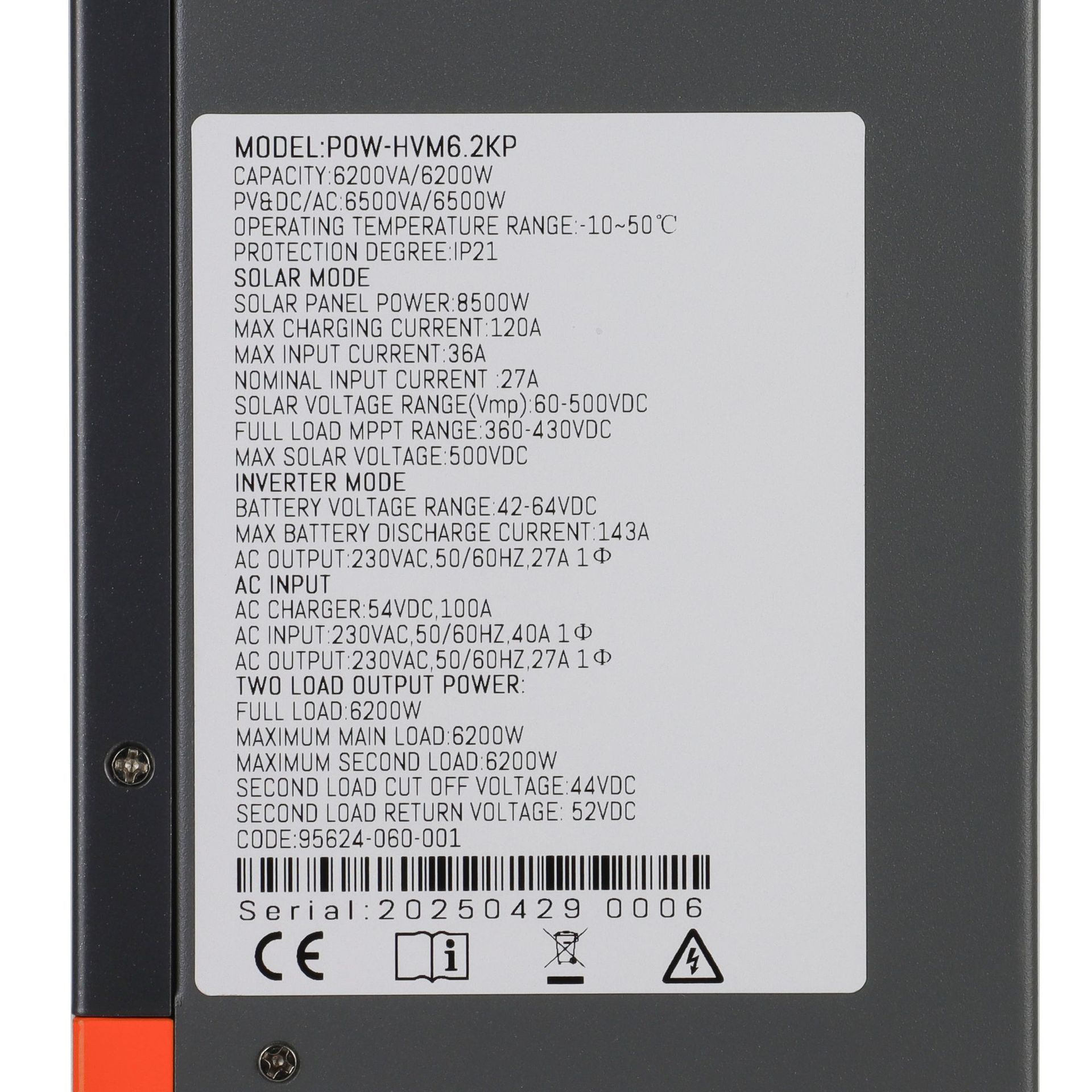 6.2KW 230V parallel three-phase 380V solar hybrid inverter, cross-border solar inverter integrated machine Specification image