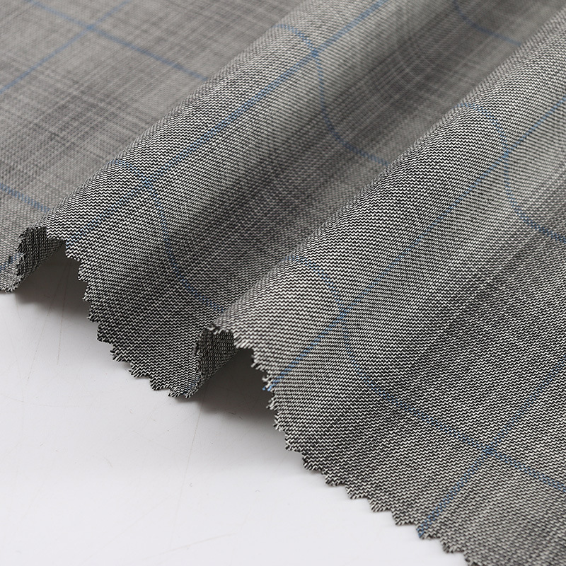 春秋时尚休闲男士西装面料全毛精纺羊毛格子面料现货供应