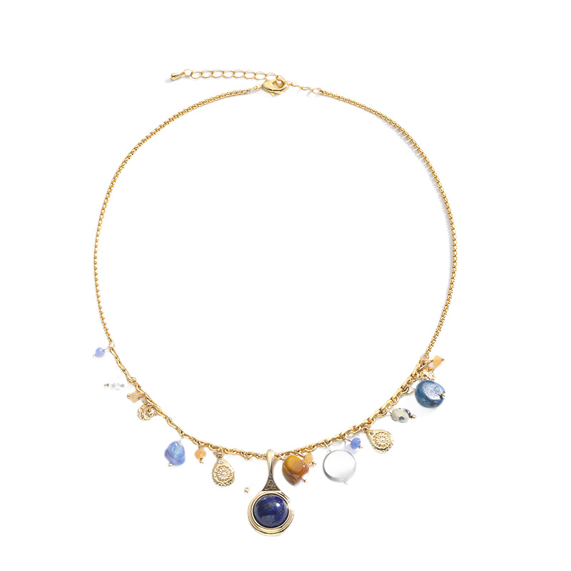 Nasha Cross-border Exclusive lapis lazuli Mother-of-Pearl freshwater Pearl Necklace, sweet and cool, spicy girl style, non-fading necklace, perfect for women Item Picture